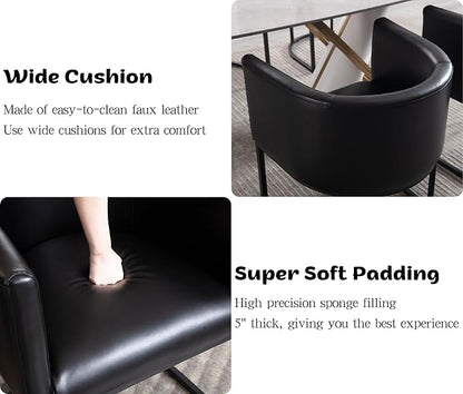 Faux Leather Dining Chair Modern Barrel Arm Chairs with Black Metal Frame, Upholstered Kitchen Chairs 18.5" Wide Accent Chair for Living Room Dining Room Restaurant, Black