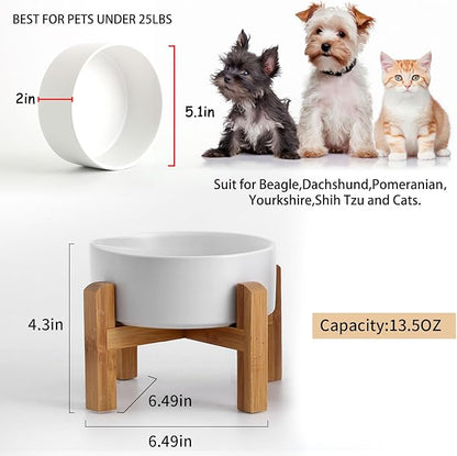 Petygooing White Elevated/Raised Ceramic Dog Bowl for Small Breeds, Dog Food Water Dish with Stand,Pet Feeding Bowl with Anti Slip Rubber for Cats and Small Dogs Puppy 13.5 OZ (5.1In / 1.7 Cups