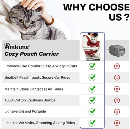 [Cozy Travel] Cat Carrier Pouch, Soft Cat Carrier for Small Cats, Carrying Sack, Restraint Bag for Nail Trimming, Vet Visits, Giving Meds, Dental Care, Car Travel - Wine Red