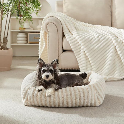 MIXJOY Dog Beds for Small Dogs Cats, Washable Dog Bed with Removable Cover, Soft Calming Cat Bed for Indoor Cats, Rectangle Pet Sofa Bed for Puppy Kitty, Anti-Slip Bottom,20"x19"x6", White