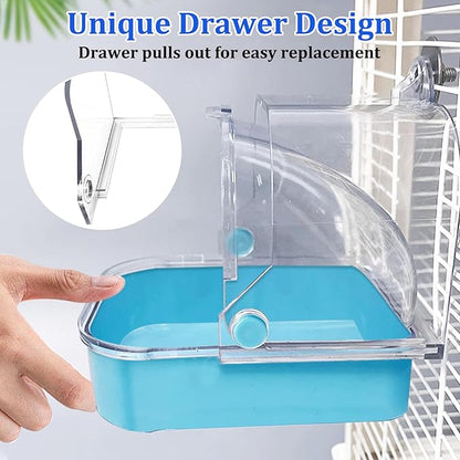 Tfwadmx Bird Cage Bath Hanging Bird Bath Supplies Parrot Bath Tub Water Shower Food Feeder Holder Tray for Small Birds Canary Budgies Cockatiel Lovebirds(Blue)