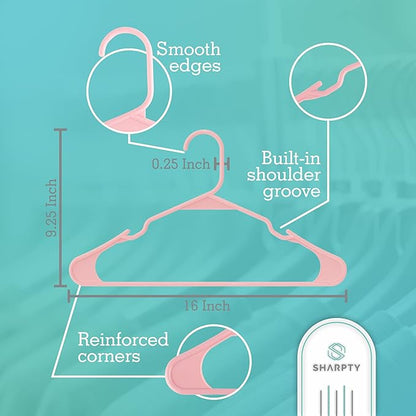 Sharpty Plastic Hangers Clothes Hangers for Clothing, Closet, Coats & Shirts - Notched, Durable, Thick, Tough & Space Saving - for Everyday Standard Use, Room Essentials & Basics - 20 Pack - Pink