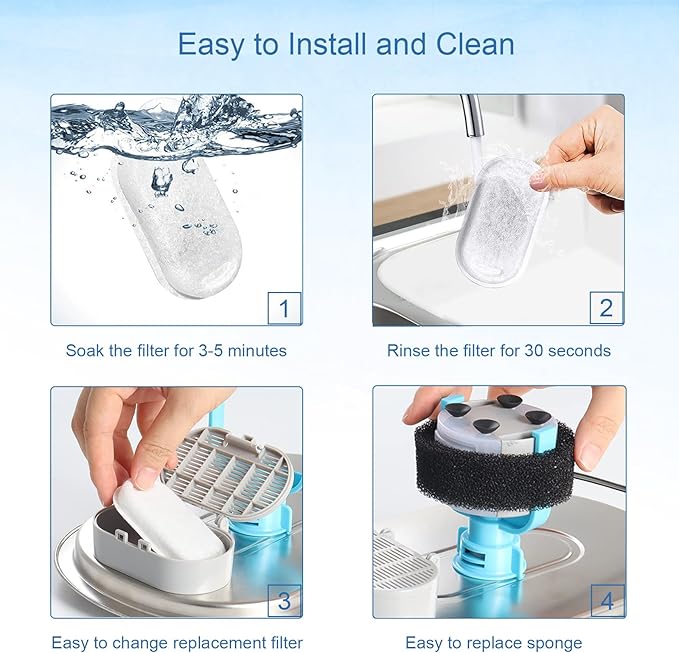 SORON Cat Water Fountain Filters for 67oz/2L and 108/3.2L Stainless Steel Pet Fountain Replacement Filters, 20 Dog Water Bowl Dispenser Filter Replacement with 20 Sponges, Easy to Install and Clean