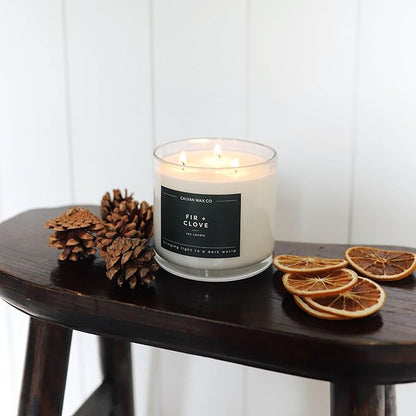 Calyan Wax Co. Fir & Clove 3 Wick Scented Candle - 43 Hour Burn - Luxury 3 Wick Soy Candles - Non Toxic Soy Wax Candles - Long Lasting Large Glass Jar Candle for Home - 14.9oz