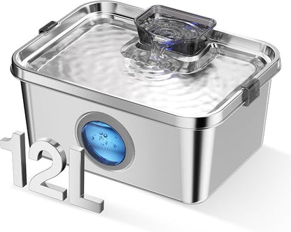 PETIMI Dog Water Fountain, 3 Gallons Stainless Steel Dog & Cat Water Fountain, Large Pet Water Fountain for Multiple Pets, Ultra Silent, Wide Mouth, Safety Lock, 3 Filters Included, Smart Water Pump