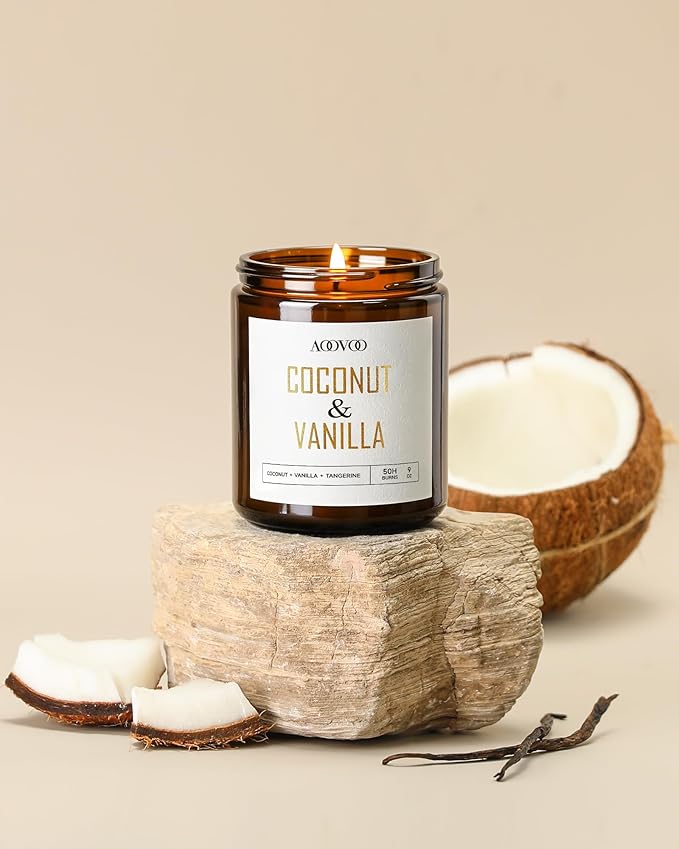 AOOVOO Coconut Vanilla Candles - 9 oz Scented Candles, Aromatherapy Candle, Soy Candle for Home Scented