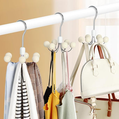 TOPIA HANGER Hoodie Hangers with 6 Wood Balls, 360°Swivel Purse Hanger, Scarf Hanger, Closet Hooks, Handbag Organizer, Bra Hanger, Accessory Organizers for Scarf, Tanktop, Hat, Hoodie CT56W