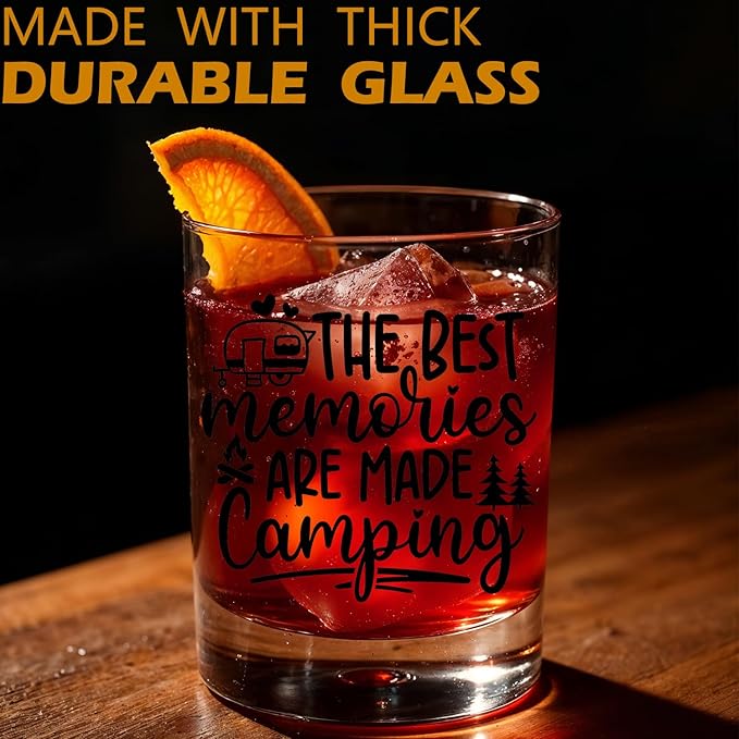 Rv Traveler Gifts Old Fashioned Whiskey Glasses, Camper Gifts for Rv Owner, The Best Memories are Made Camping 10 oz Rocks Barware Cup for Cocktail Drinks Scotch Bourbon Liquor