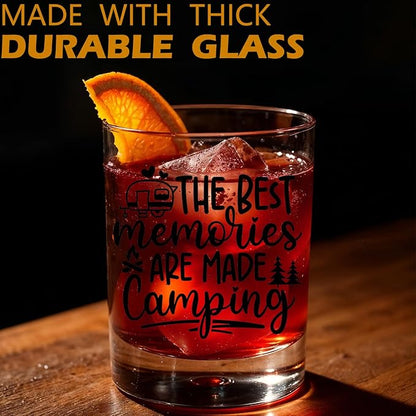 Rv Traveler Gifts Old Fashioned Whiskey Glasses, Camper Gifts for Rv Owner, The Best Memories are Made Camping 10 oz Rocks Barware Cup for Cocktail Drinks Scotch Bourbon Liquor
