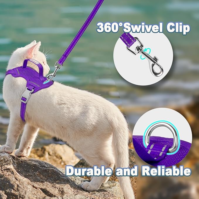 Cat Harness and Leash Set Escape Proof for Kitten Walking, Soft Adjustable Top Handle Vest Harnesses for Cats, Easy Control Breathable Reflective Small Medium Large, Purple, S