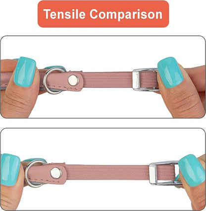 OOPSDOGGY Rolled Leather Cat Collar with Bell, Reflective Kitten Collars with Buckle Include Safety Elastic Strap - Adjustable Small Pet Collars for Boy Girl Cats (Blush)