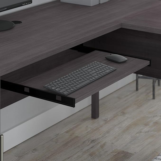 Bush Furniture Somerset 60W L Shaped Desk with Hutch in Storm Gray