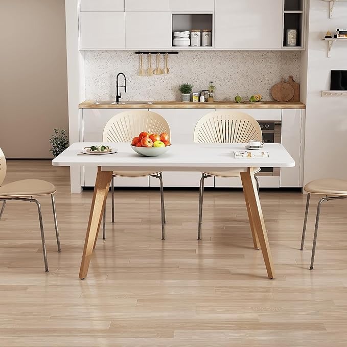 47.2" Dining Table for 4-6 Person - Rectangular Kitchen Table with Soild Wood Legs Mid Century Modern Table for Dinning Room, Kitchen, Living Room (White)