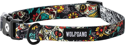 Wolfgang Heavy Duty, Adjustable Dog Collar with Quick Release Nylon Buckle for Walking & Training, LosMuertos Print, Large
