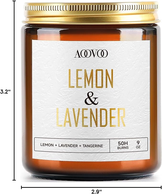 AOOVOO Lemon Lavender Scented Candle - Lavender Candle, Scented Candles, Soy Aromatherapy Candle, Soy Wax Candle, 9oz