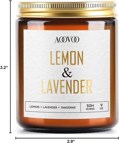 AOOVOO Lemon Lavender Scented Candle - Lavender Candle, Scented Candles, Soy Aromatherapy Candle, Soy Wax Candle, 9oz