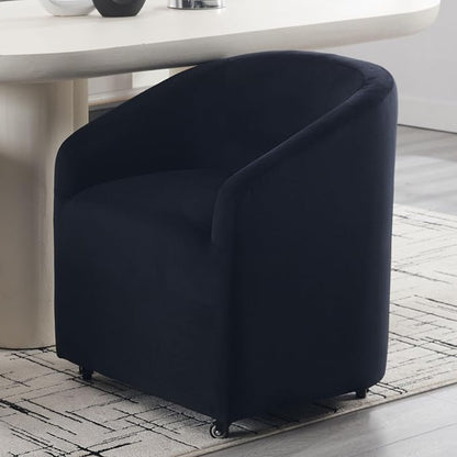 Modern Upholstered Dining Chair with Swivel Casters, Velvet Barrel Back Accent Side Chair for Dining Room Living Room, Black