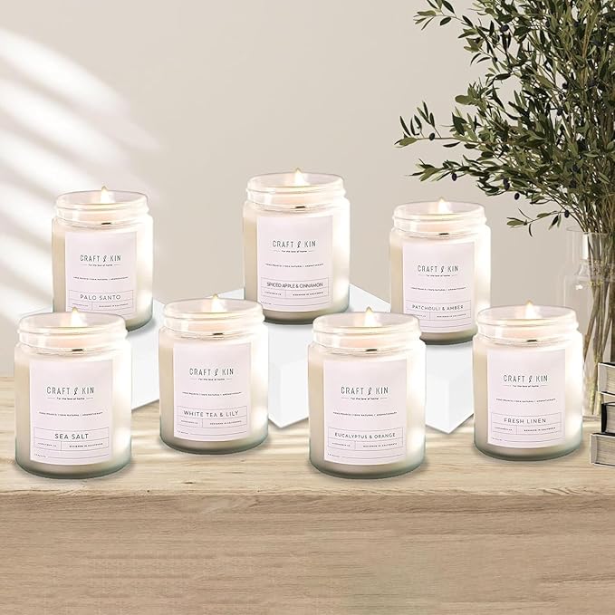 Craft & Kin Apple and Cinnamon Christmas Scented Candles | 8 Oz, 45-Hour Long Lasting | Classic Soy Winter Candle with Wood Wick | Made with Natural Soy | Holiday Candles Gifts for Men and Women