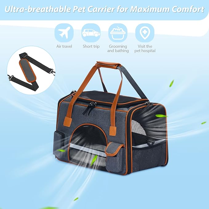Pesen 18x11x11 Inches Cat Carrier– Fits Pets Up to 16 lbs, Anti-Collapse Design, Multiple Storage Pockets, Cat Carrier Soft Ideal for Medium Cats, Puppy, Rabbits and Other Small Animals