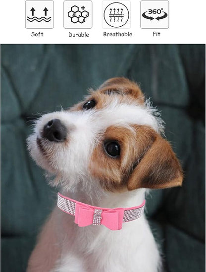 Bling Dog Collar for Small Medium Large Dogs, Crown Rhinestone Dog Collars for Girl and boy Dog, Diamond Puppy Collars, Adjustable Leather Suede SOFE Cat Collar (XS(8.2"-10.6"/21CM-27CM), Pink3)