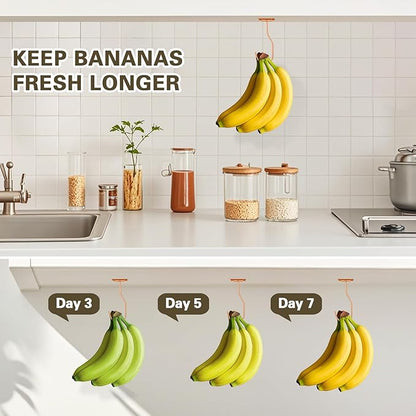 Banana Hanger Hook – Space Saving Banana Holder Hanger to Keep Bananas Fresh, Self Adhesive and Screw Banana Hook 2Pack Rose Gold