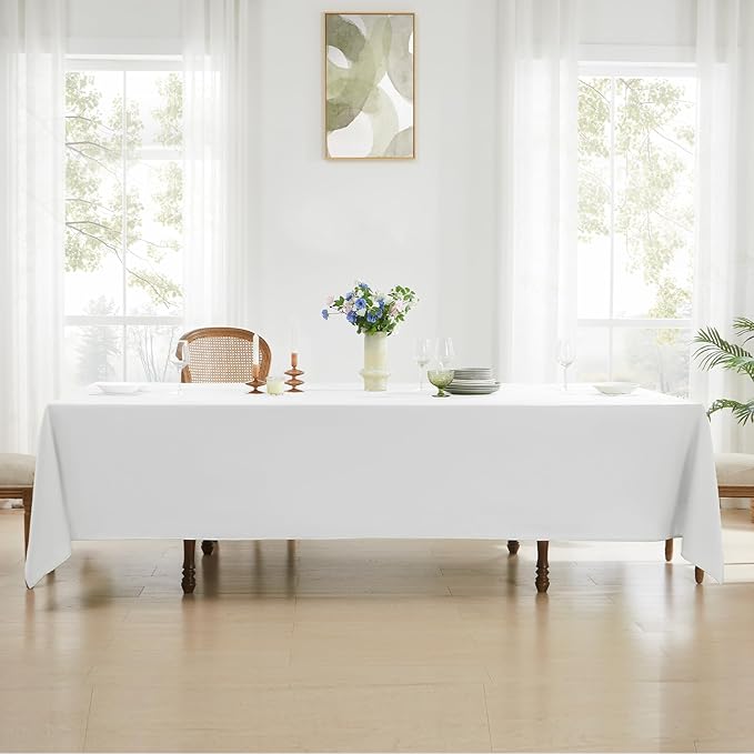 Rectangle Tablecloths 90x156 Inch 1 Pack White Tablecloth for 8ft Stain Resistant Washable Decorative Linen Polyester Table Cloths for 8 Foot Dining Table Banquets Buffet Parties and Wedding