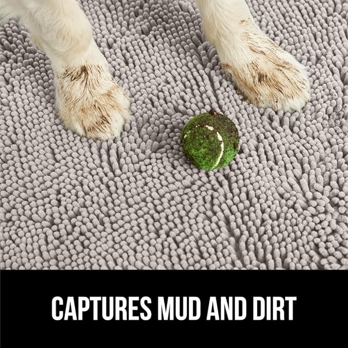 GORILLA GRIP SoakSTOPPER Dog Door Mat, 36x24 Machine Washable Rug Absorbent Doormat Captures Moisture Mud Dirt, Quick Dry Soft Chenille Entryway Rugs Indoor Entrance Mats for Dog Paws, Light Gray