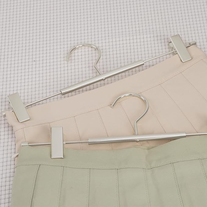 VWV 20-Pack Adjustable Women's Skirt and Pants Hangers, Durable, Space-Saving, Suitable for Jeans, Shorts, Underwear, Sports Bras (Matte Pearl Nickel