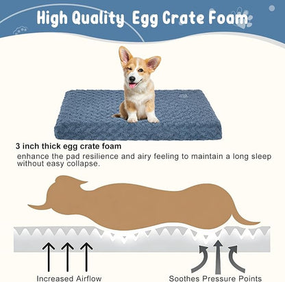 EMPSIGN Dog Bed Mat Crate Pad Mattress, Ultra Soft Pet Kennel, Navy, M | Reversible(Cool & Warm), Waterproof Linings, Removable Machine Washable Cover, for 30" Dog Crate, Soft Rose Plush/Canvas