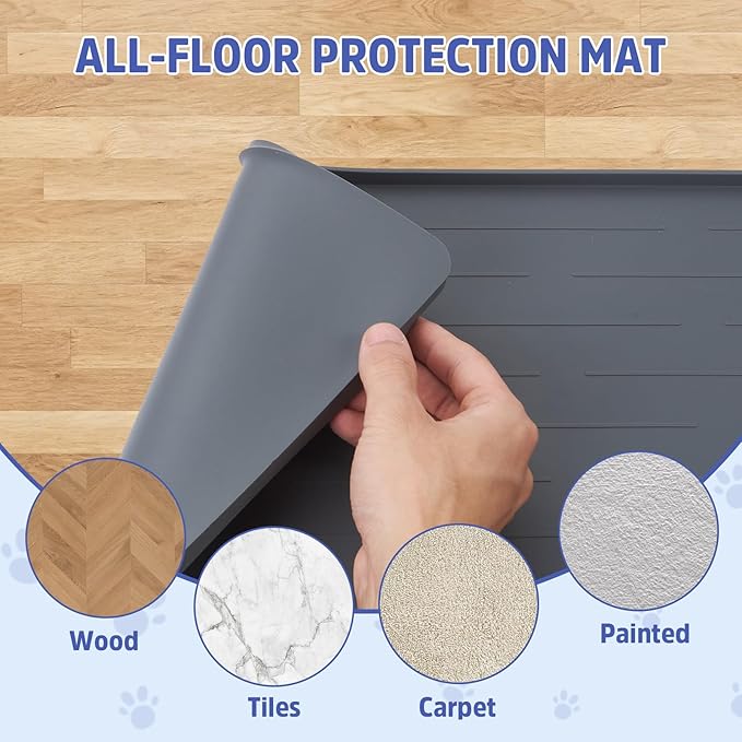 Large Dog Mats for Food and Water, 40"x30" Waterproof Pet Food Mats for Floor Nonslip Silicone Bowl Mats with Raised Edges