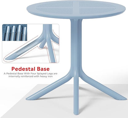 Costaelm Sunshine 31.5" Round Plastic Outdoor Patio Dining Table for 4, French Blue