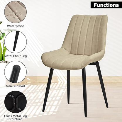 Dining Chairs Set of 4, Faux Leather Modern Linear Design Dining Chair with Metal Legs, 16.9" Seat Width Chair for Kitchen, Lounge, Reception Room, Restaurant, Commercial (Beige)