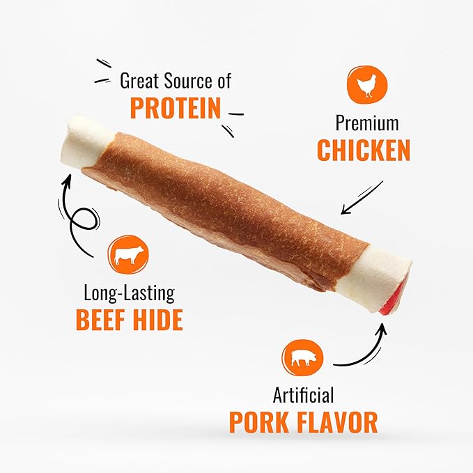 Good ‘n’ Fun Triple Flavor Rolls for Large Dogs, Treat Your Dog to Long-Lasting Chews Made with Beef Hide, Chicken and Artificial Pork Flavor, 6 Count