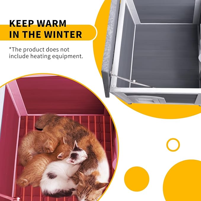 GEGURI Outdoor Cat House, Weatherproof Feral Cat Shelter for Winter