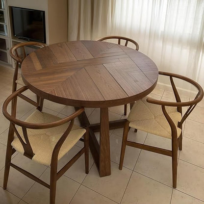 Wishbone Chair Natural Solid Wood Dining Chair/Hans Vegner Y Chair Rattan and Wood Accent Armrest Chairs (Ash Wood - Walnut 2 Chairs)