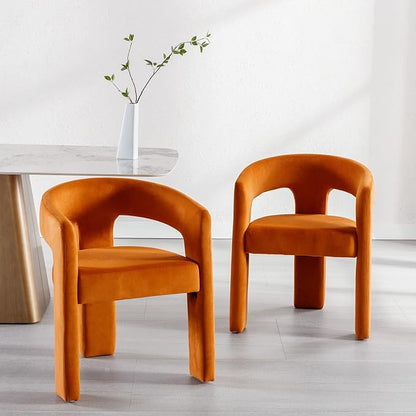 Set of 4 Modern Velvet Fabric Upholstered Dining Chairs with Open-Back, Cute Barrel Side Chairs Kitchen Armchair Accent Chairs for Dining Room Bedroom, Orange