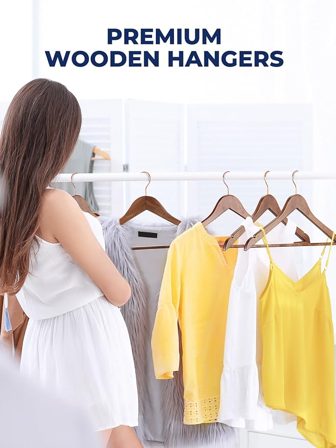 Smartor Wooden Hangers 20 Pack, Solid Wood Coat Hanger for Closet, Heavy Duty Wood Hangers for Suits, Shirts, Dresses, with 360° Rose Gold Hook, Non Slip Pant Bar, Walnut