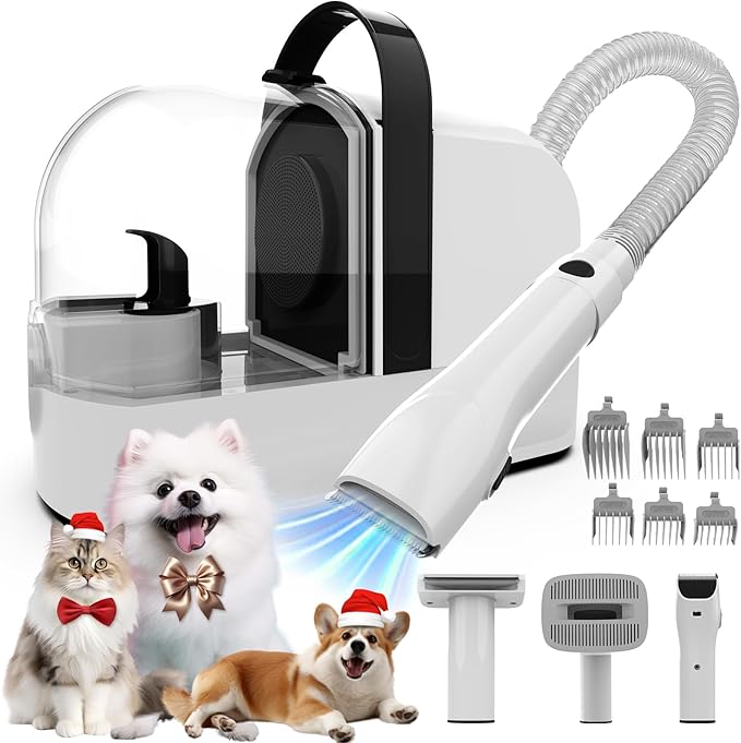 Dog Grooming Vacuum, Dog Grooming Kit with Pet Clippers, 12,000Pa Pet Hair Grooming Vacuum for Dogs, Vacuum Brush for Shedding Grooming, Low Noise Home Cleaning Tool in 1, PG10 Black