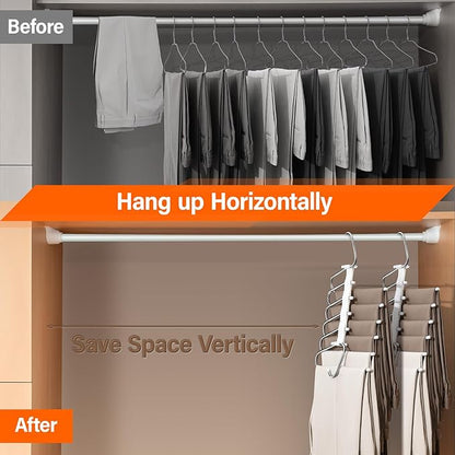 Upgraded Collapsible Pants Hangers Space Saving, 6 Layers Clothes Rack, Stainless Steel Multifunctional Closet Organizer, Non Slip Metal Hangers for Pants Jeans Skirts Trousers (4 Pack)