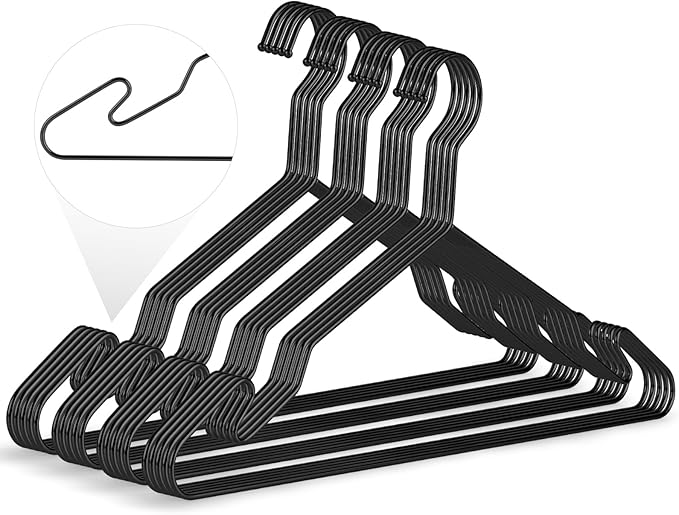 Black Aluminum Hangers, 16.5 Inch Smooth and Durable Metal Shirt Dress Hanger, Lightweight and Sturdy Metal Hanger for Suit Jackets and Casual Pants (20 Pack) (Black, Black-20P)