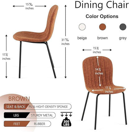 Set of 4 Upholstered Dining Chairs, Vintage Home Kitchen Chairs Faux Leather PU, Modern Mid-Centuray Accent Chairs with Metal Legs for Vanity