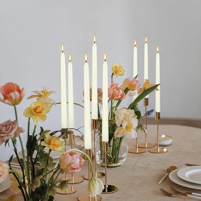 100Pack Ivory Taper Candles, 7-8 Hours Burn Time, Unscented, Smokeless and Dripless, 0.75 x 10 Inch Dinner Candle Set for Household, Wedding, Party and Home Décor Candlesticks