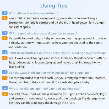 Pet Steam Brush, 3-in-1 Spray Grooming Brush USB Rechargeable, IPX7 Waterproof Deshedding Comb with Self-Cleaning & 2 Speeds for Cats and Dogs with Long Short Hair Cat Brush