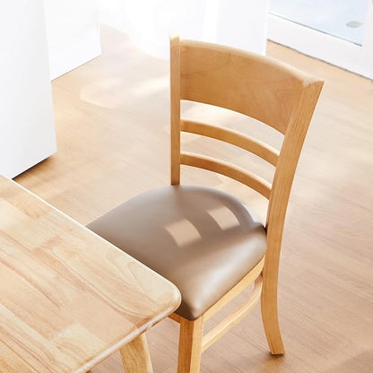 Livinia Cabin Dining Chair Set of 2, Solid Malaysian Oak PU Leather Upholstered Cushion Seat Wooden Ladder Back Side Chairs (Natural-Oak) Assembly Required