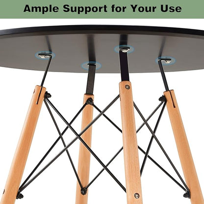 31.5 Inch Small Round Dining Table for 4 People Kitchen Home Modern Leisure Wood Legs Table Black