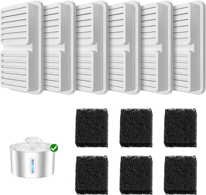 Cat Water Fountain 6 Filters & 6 Sponges Replacement Cartridge for Cats Pet Water Dispenser