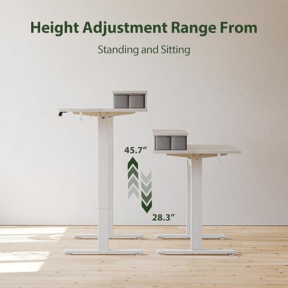 Agilestic 48 x 23 Inches Electric Standing Desk with 2 Storage Drawers, Adjustable Height Sit and Stand Computer Table with Splice Board, White