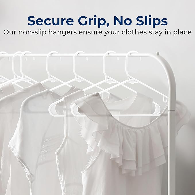 SereneLife 100 Pack Plastic Hangers, Non-Slip, Space-Saving Closet Organizers, Durable and Strong for Shirts, Sweaters, Hoodies, Kids Clothes & Dresses, Ultra-Thin, Lightweight