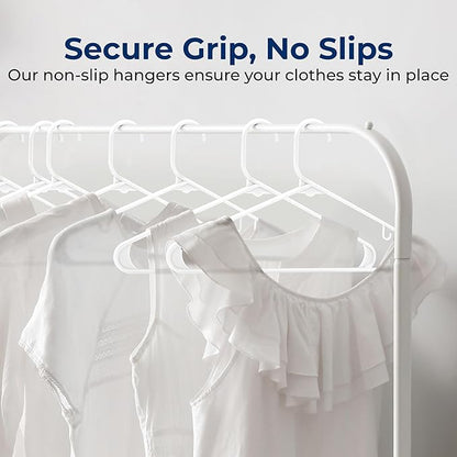 SereneLife 100 Pack Plastic Hangers, Non-Slip, Space-Saving Closet Organizers, Durable and Strong for Shirts, Sweaters, Hoodies, Kids Clothes & Dresses, Ultra-Thin, Lightweight