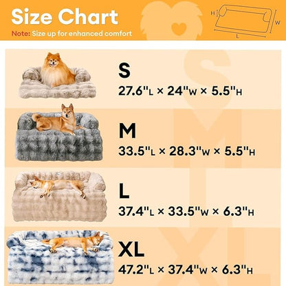 FUNNY FUZZY Pet Fluffy Fuzzy Couch Cover, Calming Washable Dog Bed Sofa Protector Pets Mat for Small Medium Dogs and Cats (Grey,33.45 × 28.35 × 5.51 in)